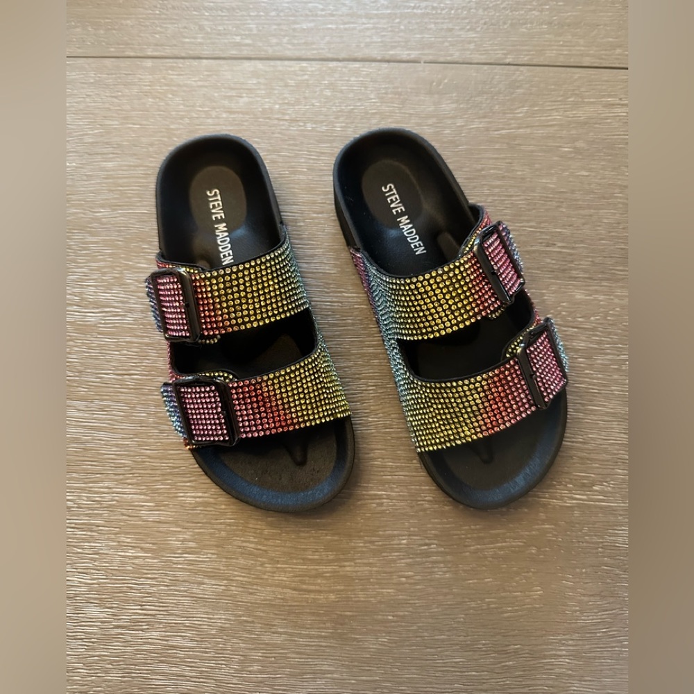 Steve Madden Girls Rainbow Rhinstone Sandals